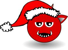 Little Red Devil Head Cartoon with Santa Claus hat