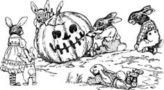 Rabbits and a Jack-o-Lantern Vector